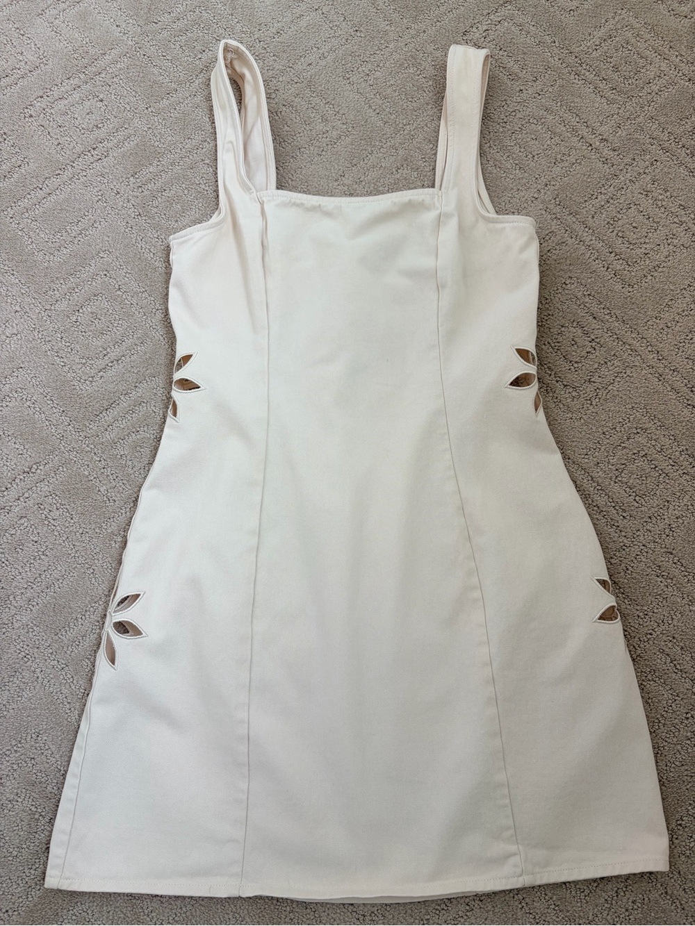 Lulu's Cream Square-Neck Mini Dress with Side Petal Cutouts